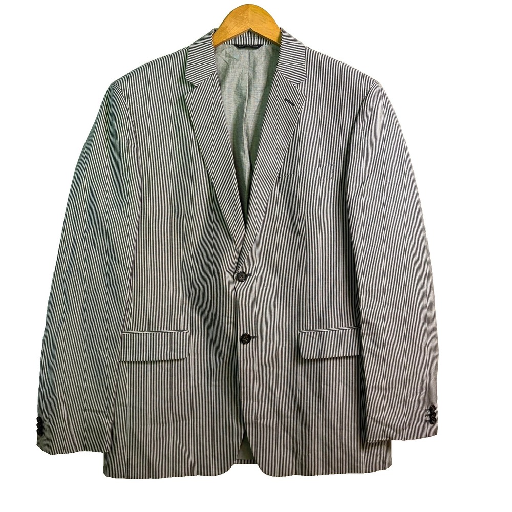 Banana Republic Linen Blend Blazer 44L Tailored Fit Gray Striped Sport Coat